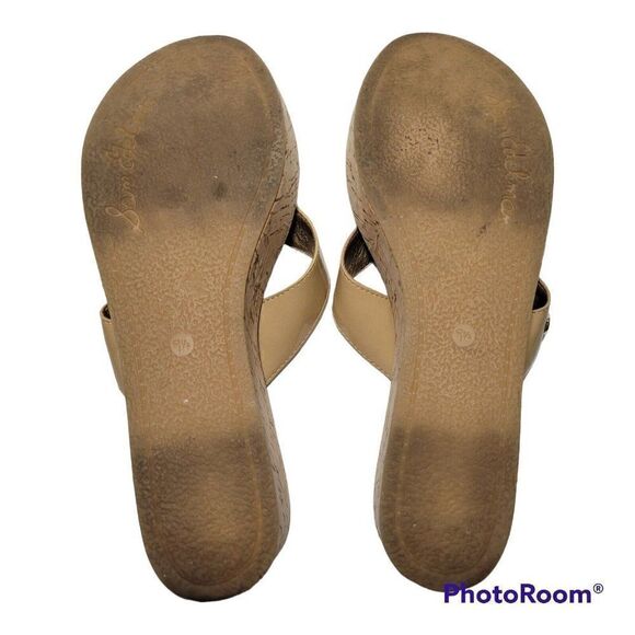 Sam Edelman Wedge Sandals Womens Size 9.5 M Romy Patent Leather Tan Flip Flop - Picture 12 of 12